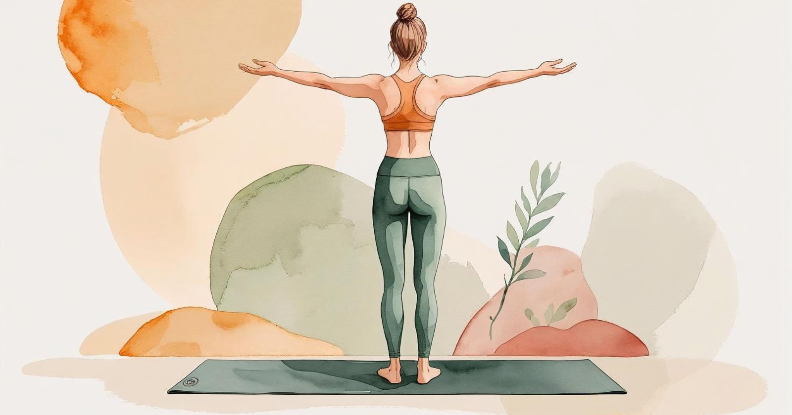 donna in piedi su un tappetino yoga esegue uno dei cinque tibetani