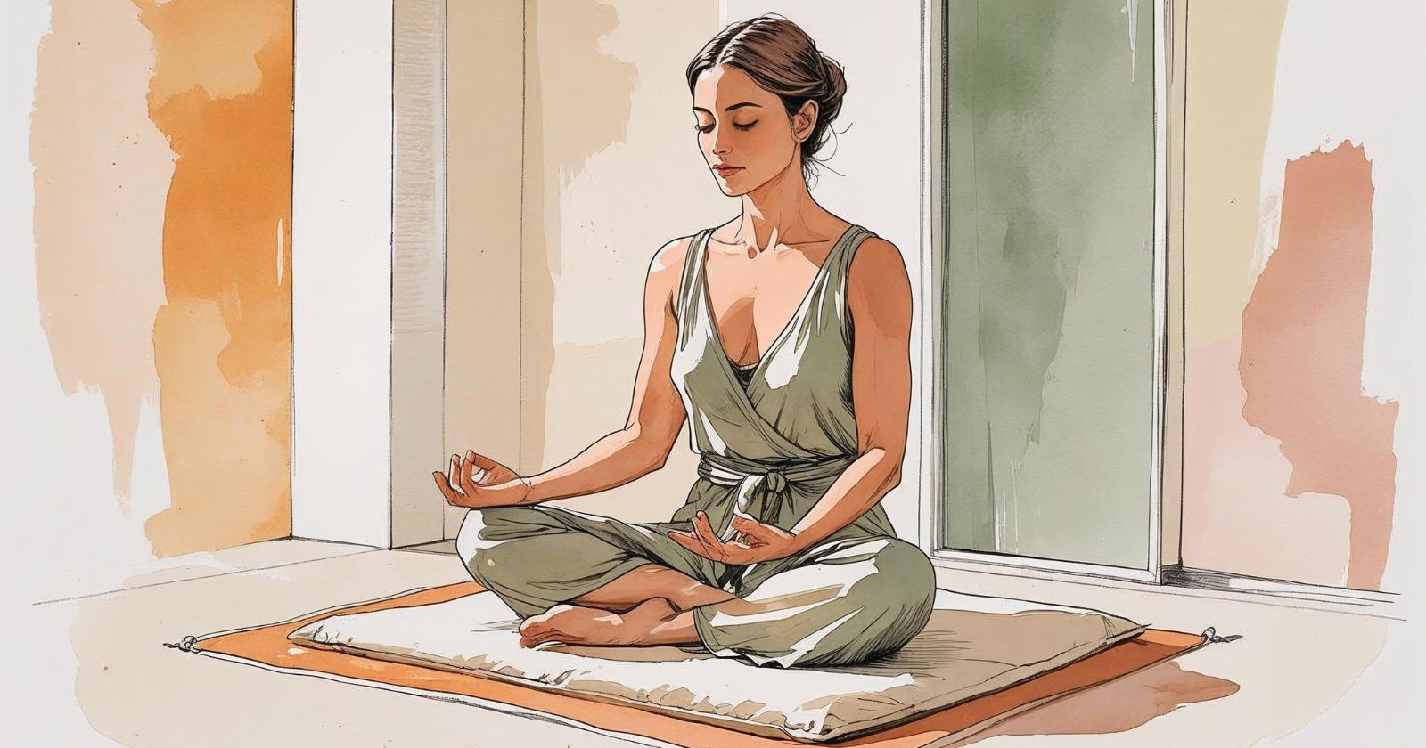 una donna medita su uno zabuton