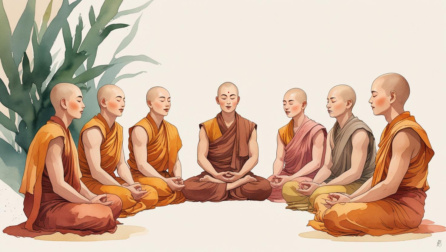 gruppo di monaci cantano mantra