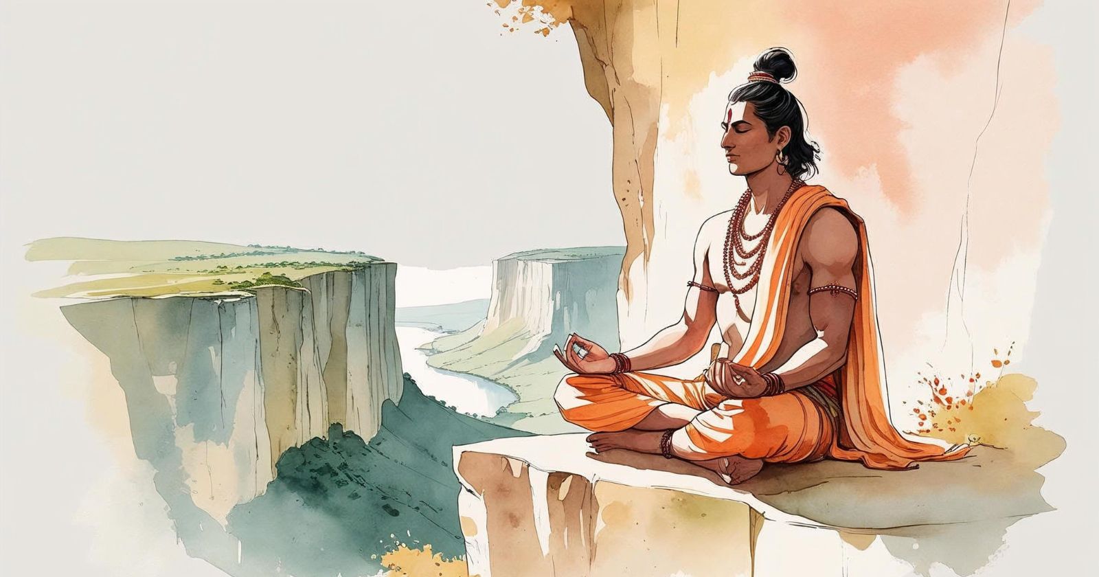 uomo pratica il kriya yoga seduto su una rupe