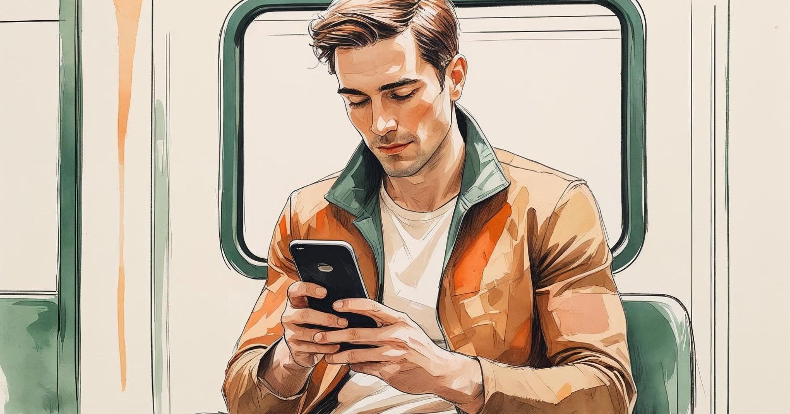 un uomo guarda lo smartphone seduto nella metropolitana