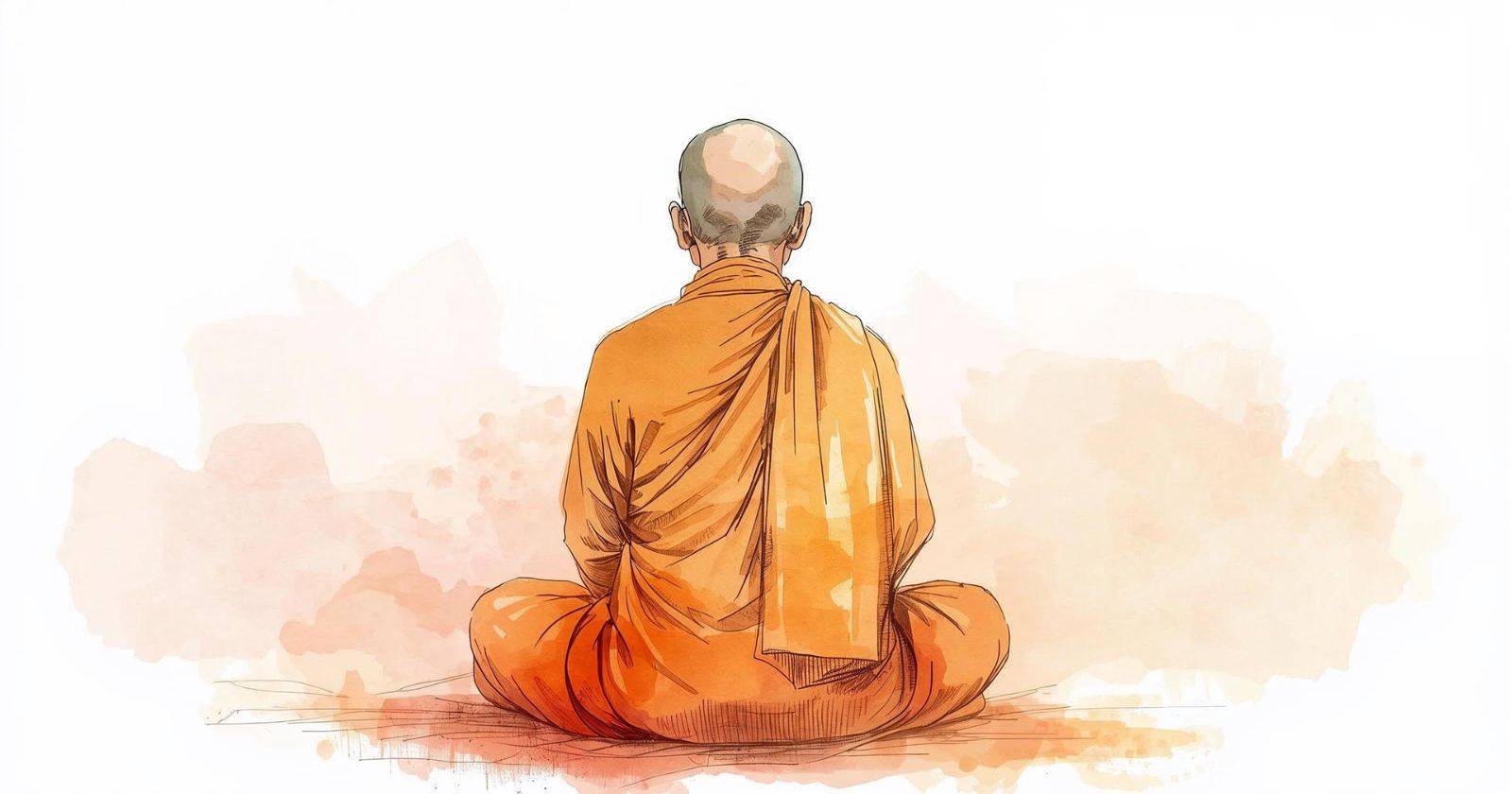 monaco buddista visto di spalle mentre medita
