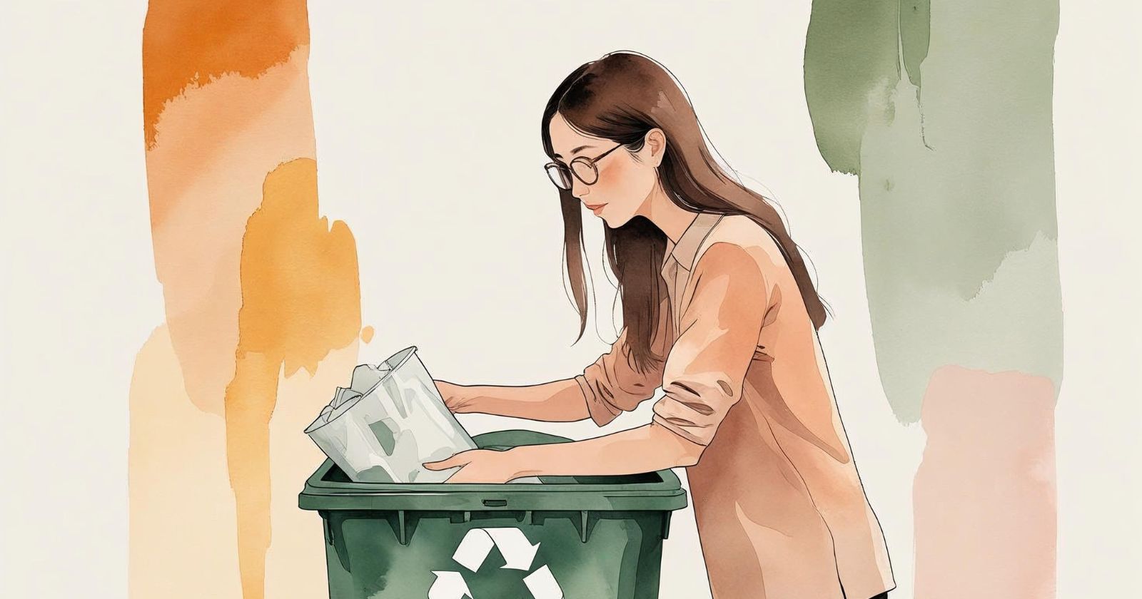 donna mette della carta nel bidone del riciclaggio