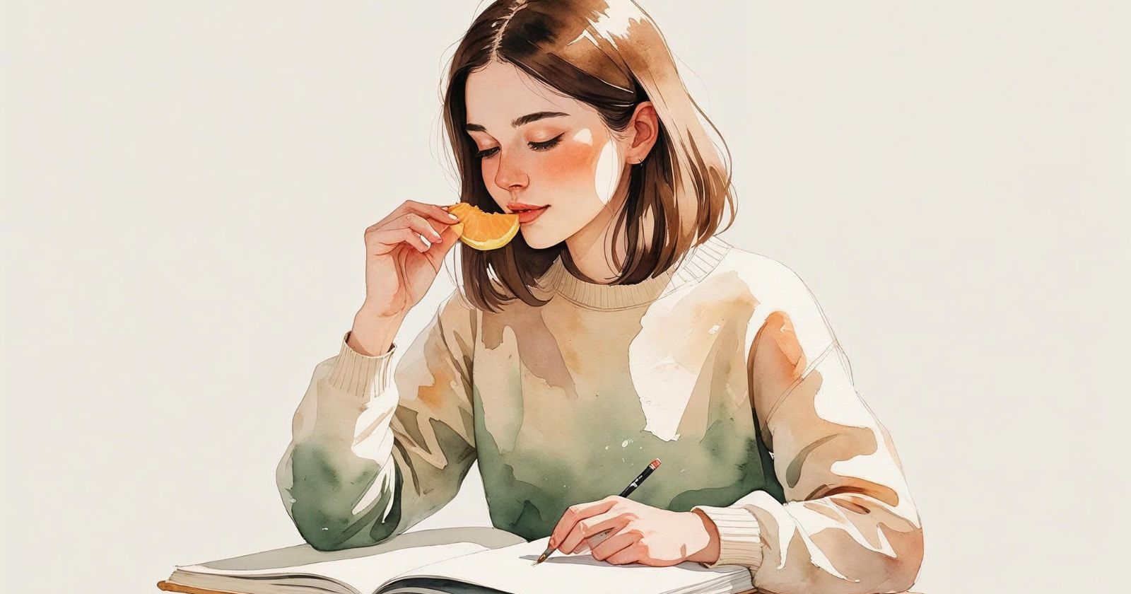 donna mangia mentre studia