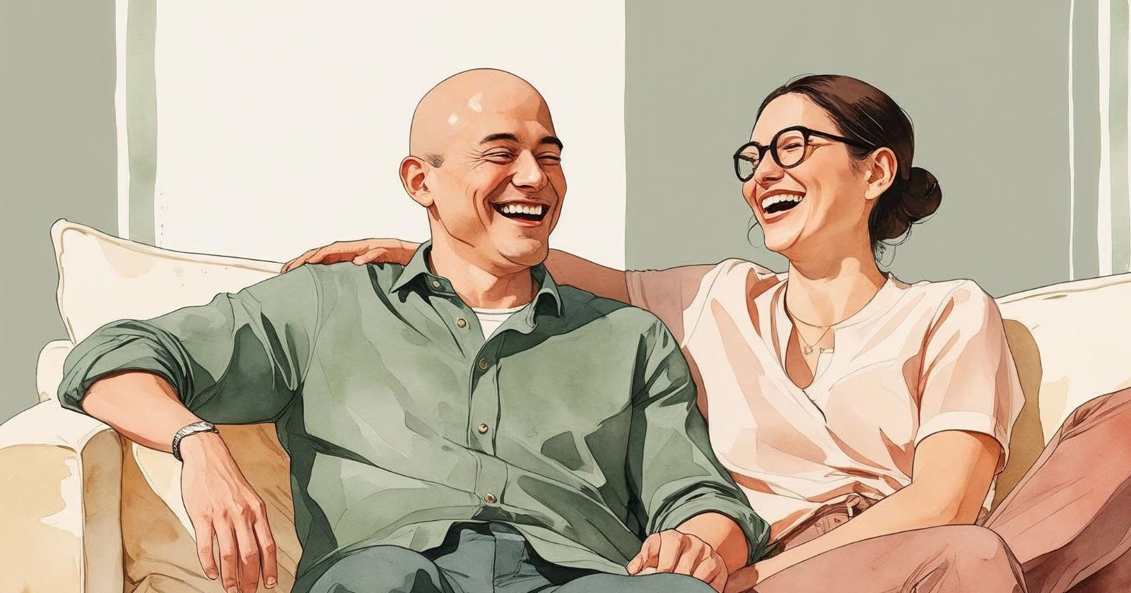 coppia ride insieme su un divano