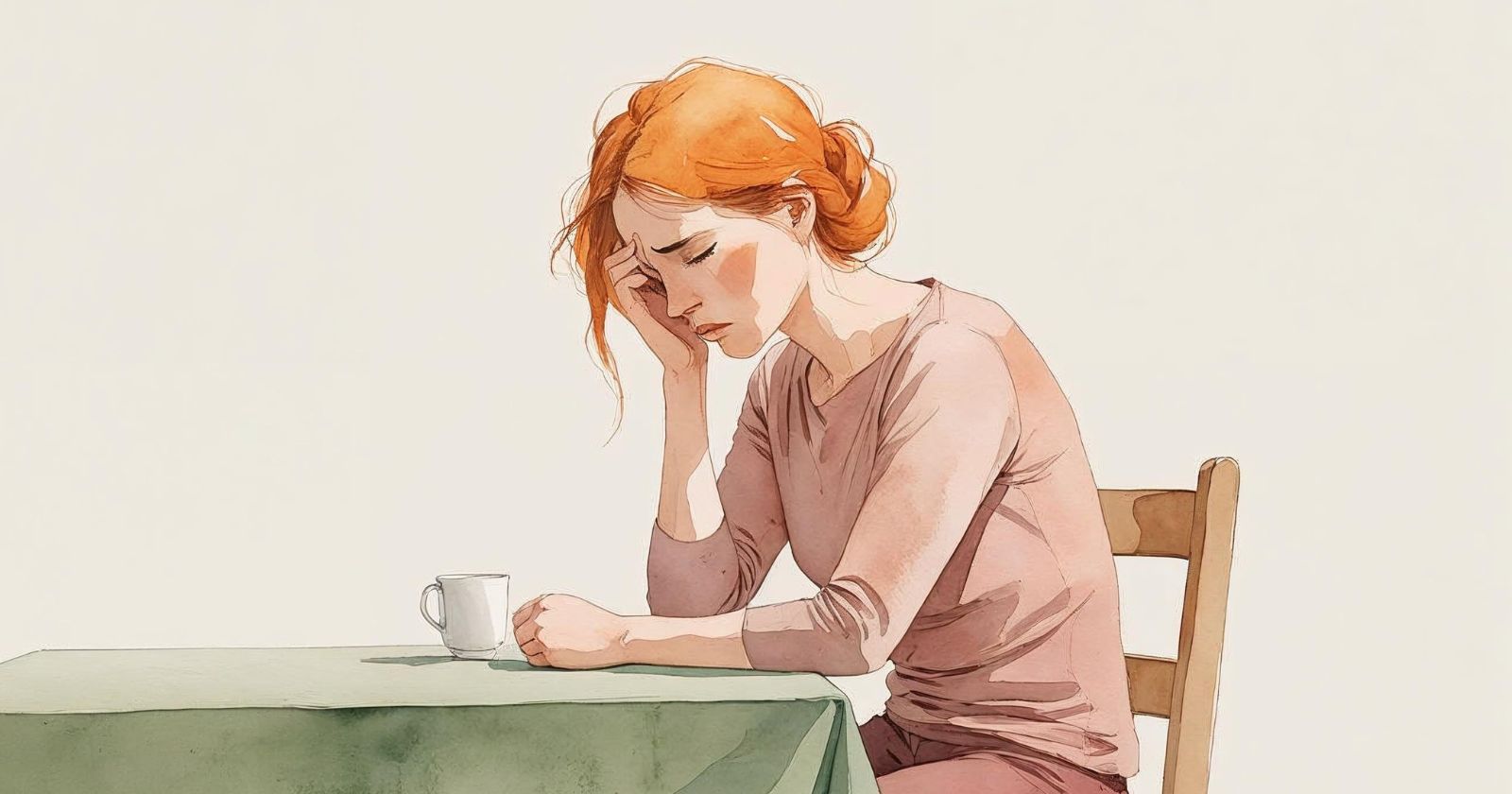 donna si tiene la testa tra le mani, preoccupata dai pensieri negativi