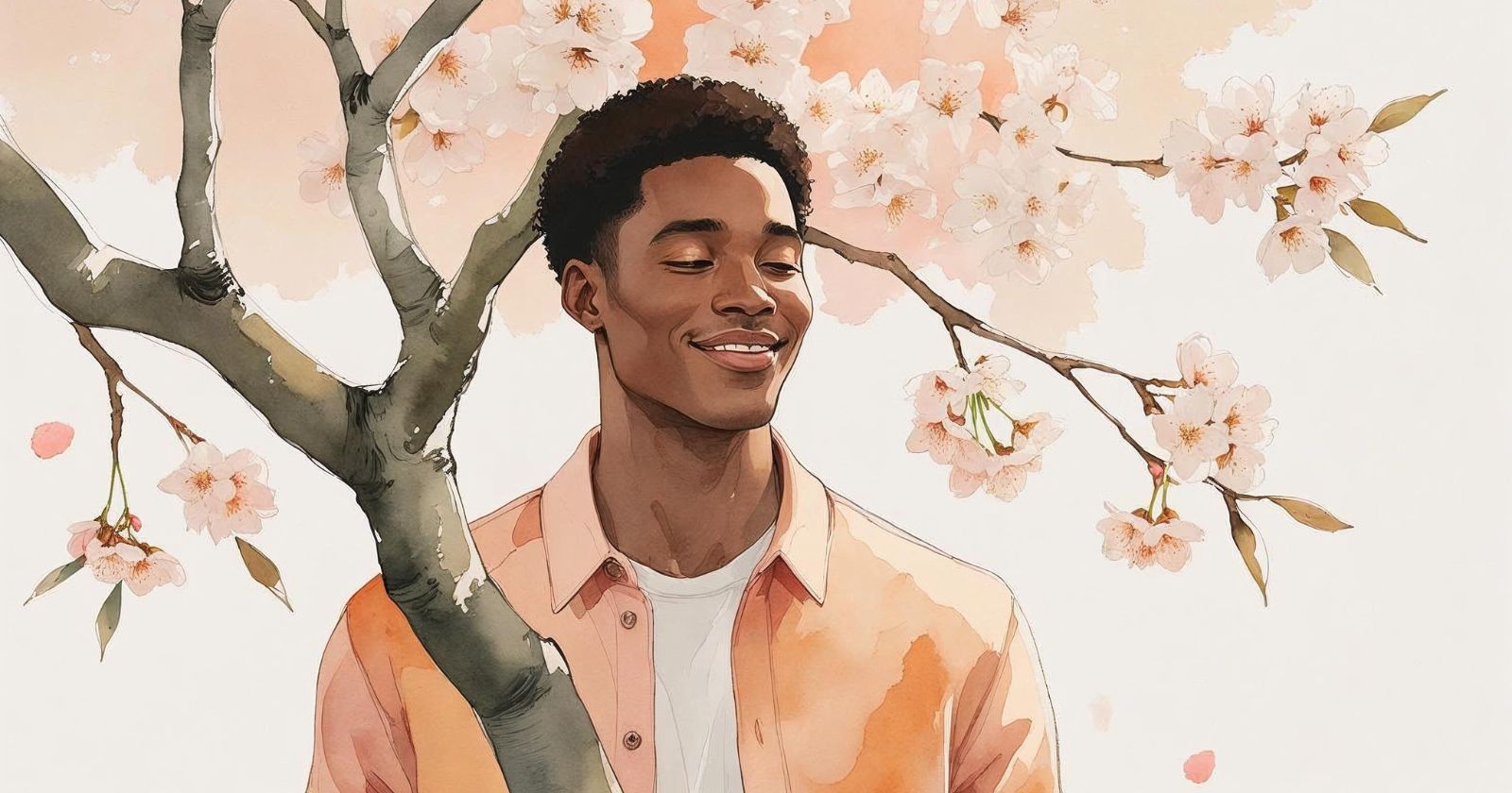 persona sotto a un albero di ciliegio in primavera