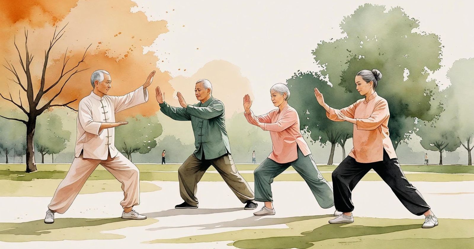persone praticano tai chi chuan in un parco