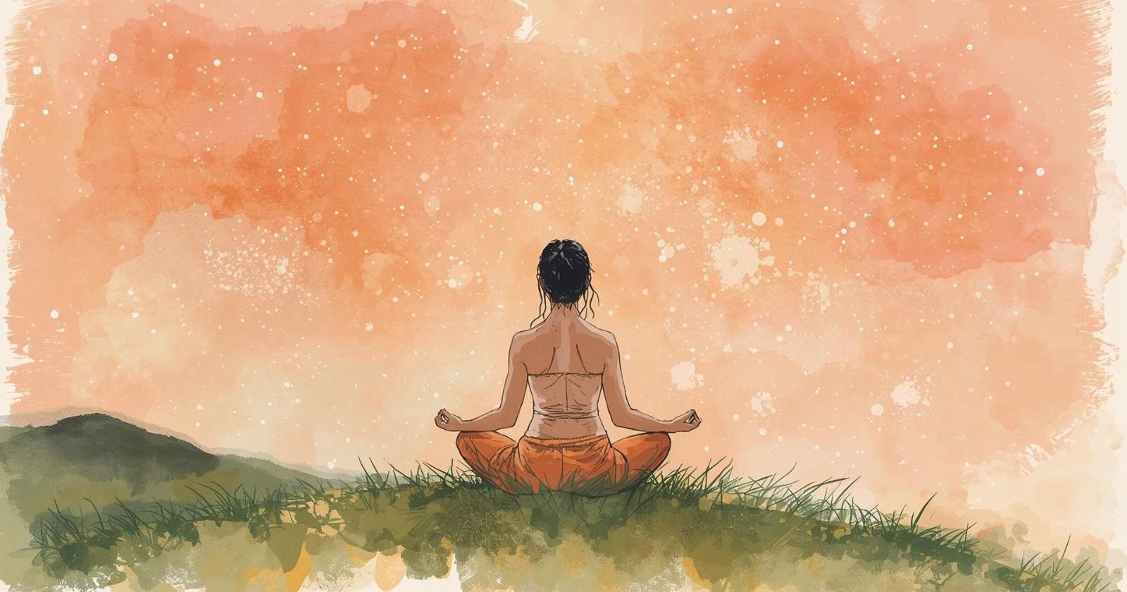 donna medita sotto a un cielo stellato