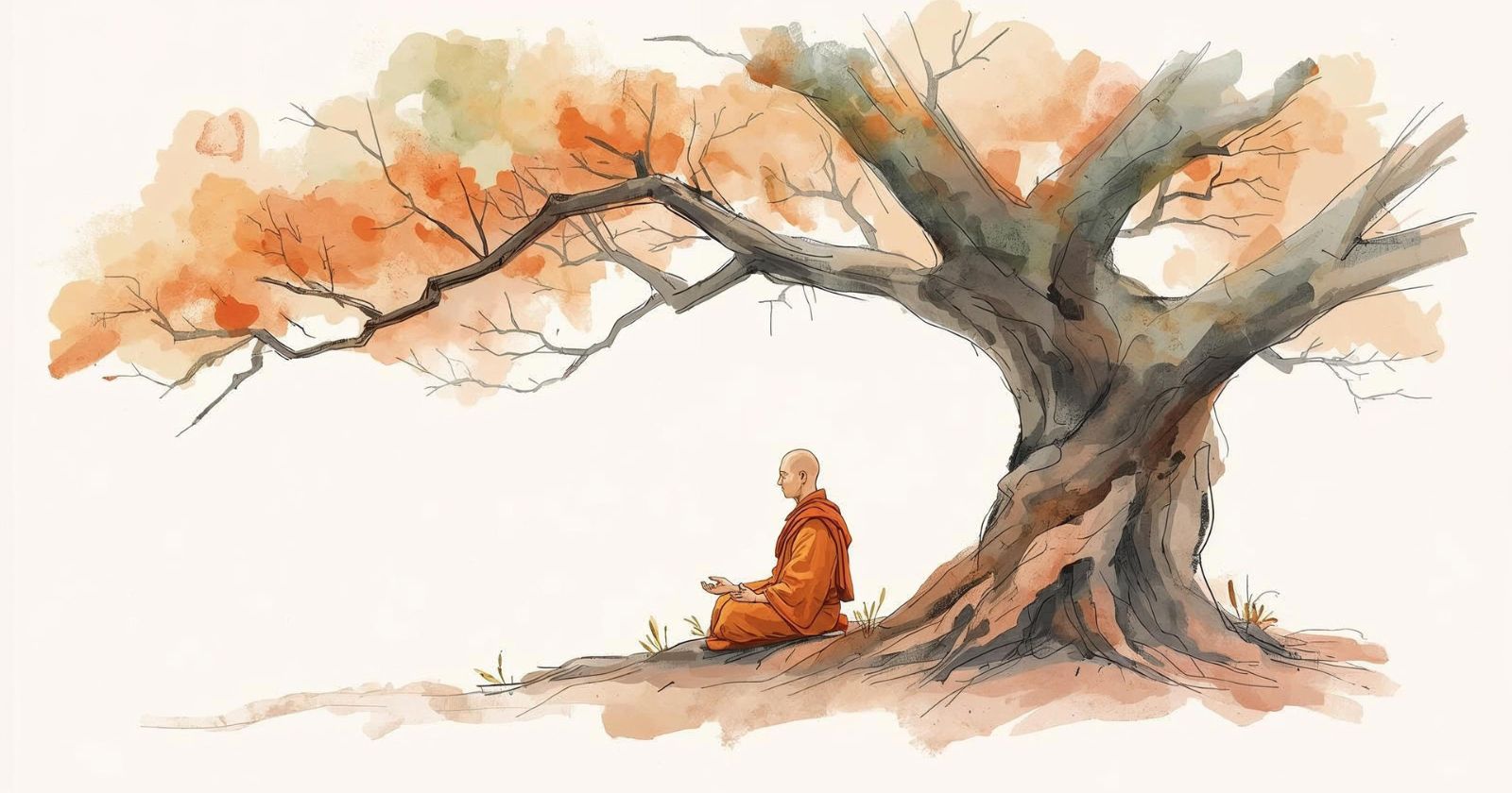 un monaco medita sotto a un albero