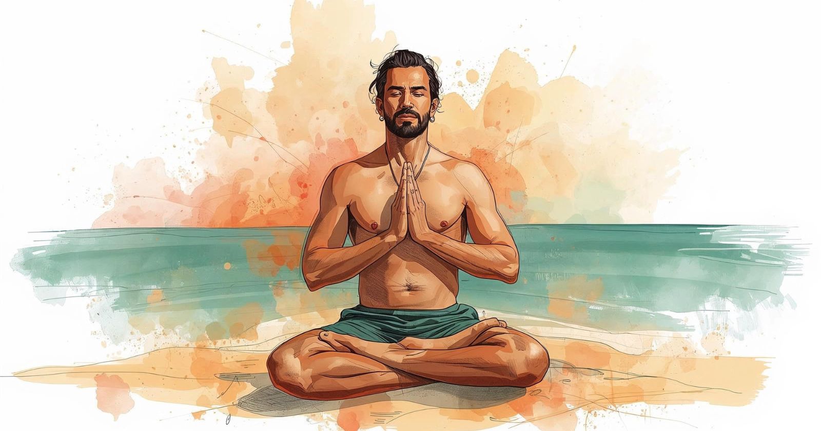 uomo hawaiano medita sulla spiaggia