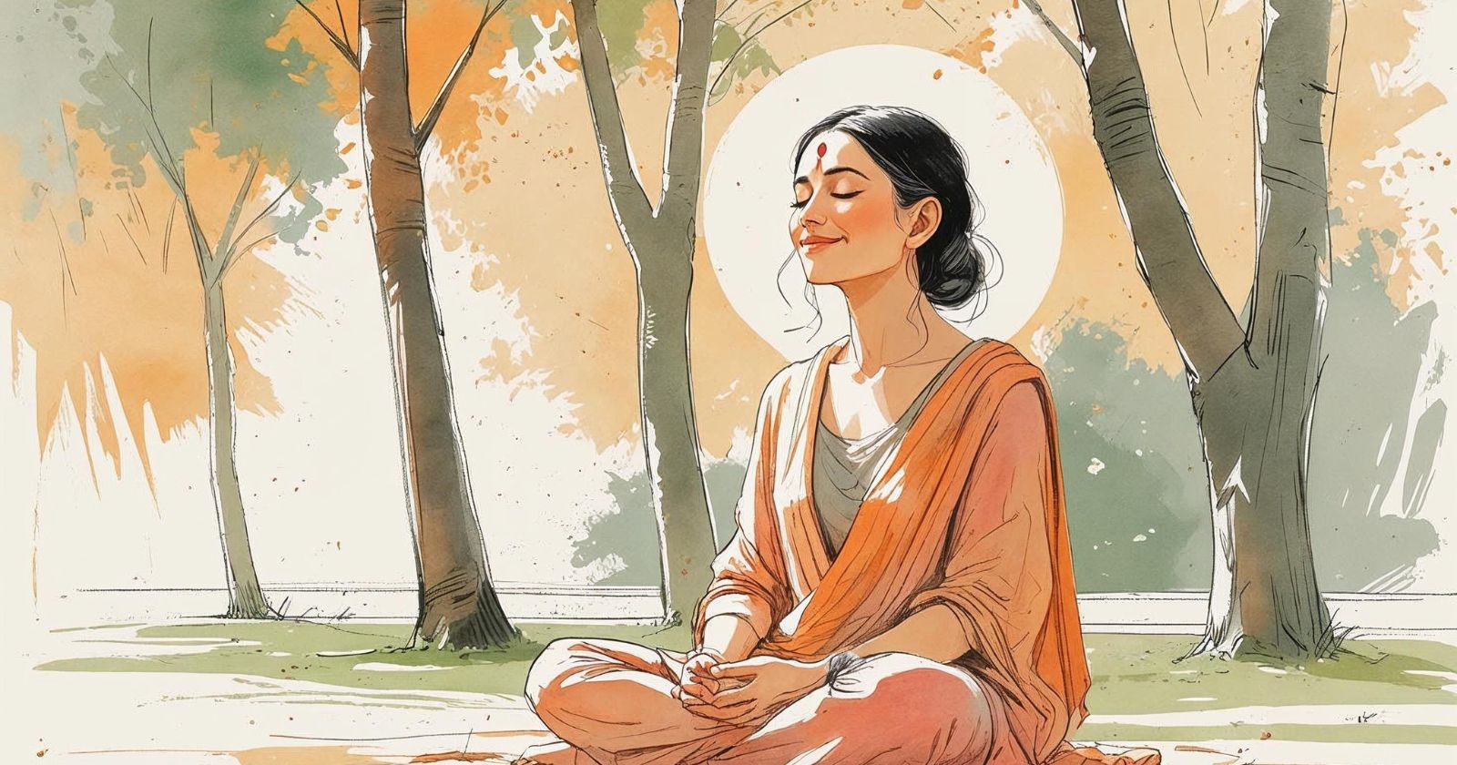 donna seduta in un parco con un'espressione di gratitudine sul viso