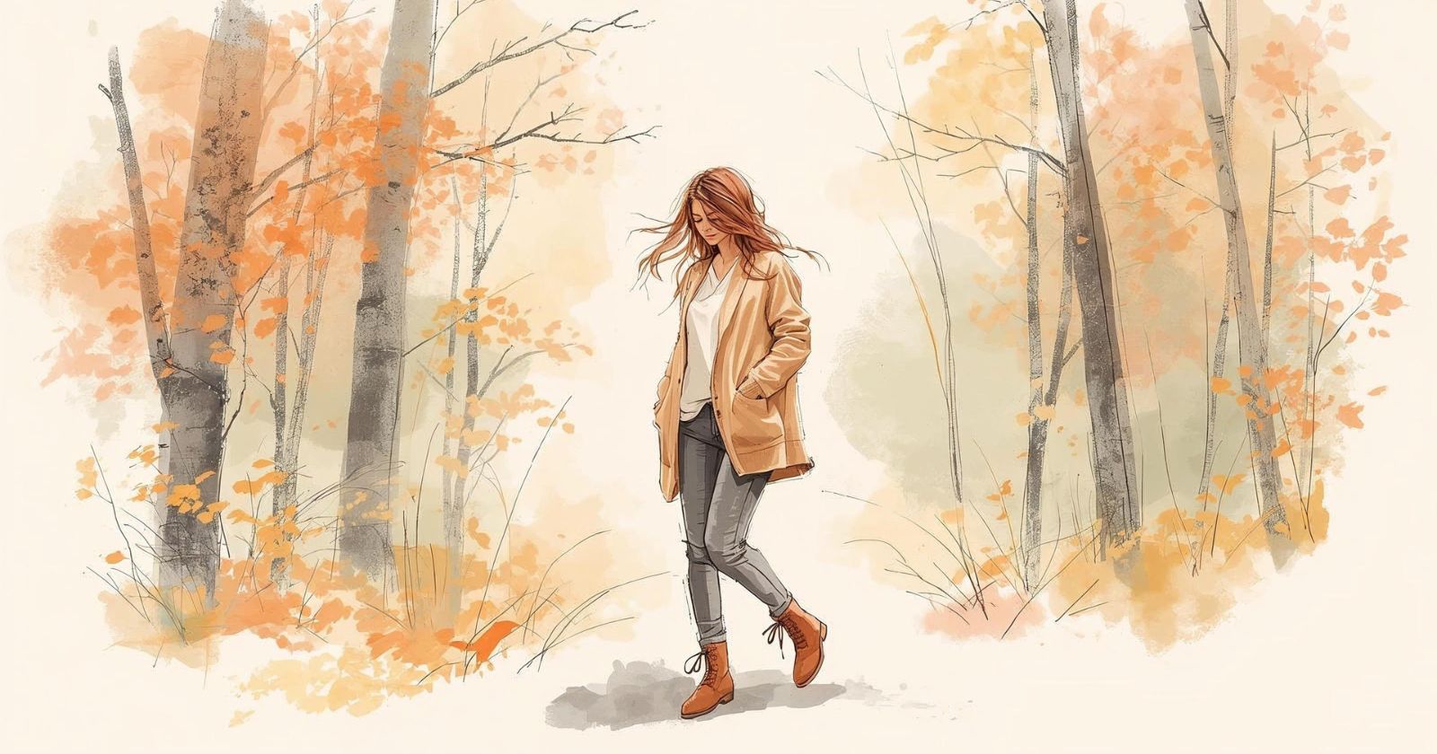 donna cammina nel bosco in autunno