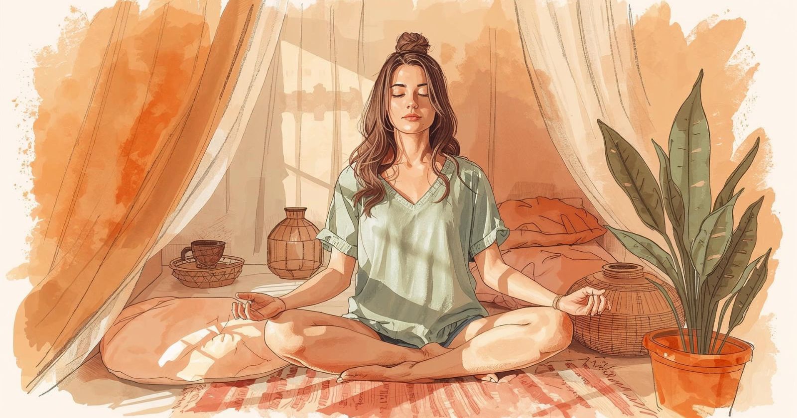 donna medita in una stanza della sua casa