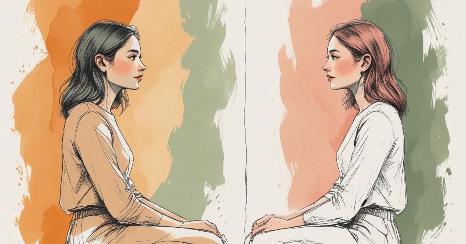 una donna guarda sé stessa negli occhi, seduta davanti a sé