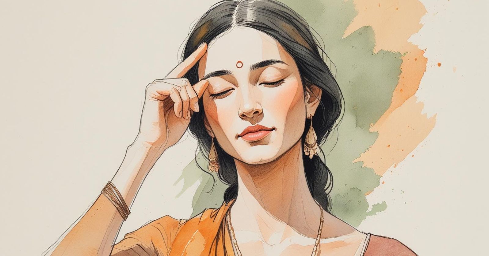 donna si tocca la fronte con le dita