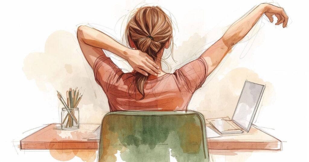 donna fa stretching alla sua scrivania