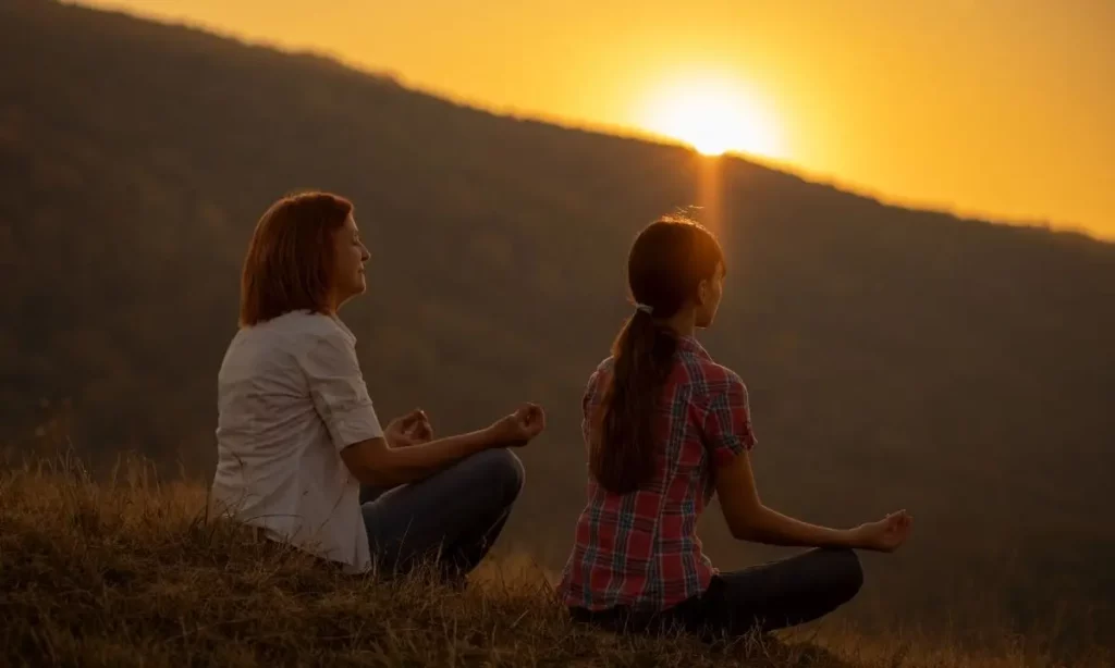 madre e figlia meditano
