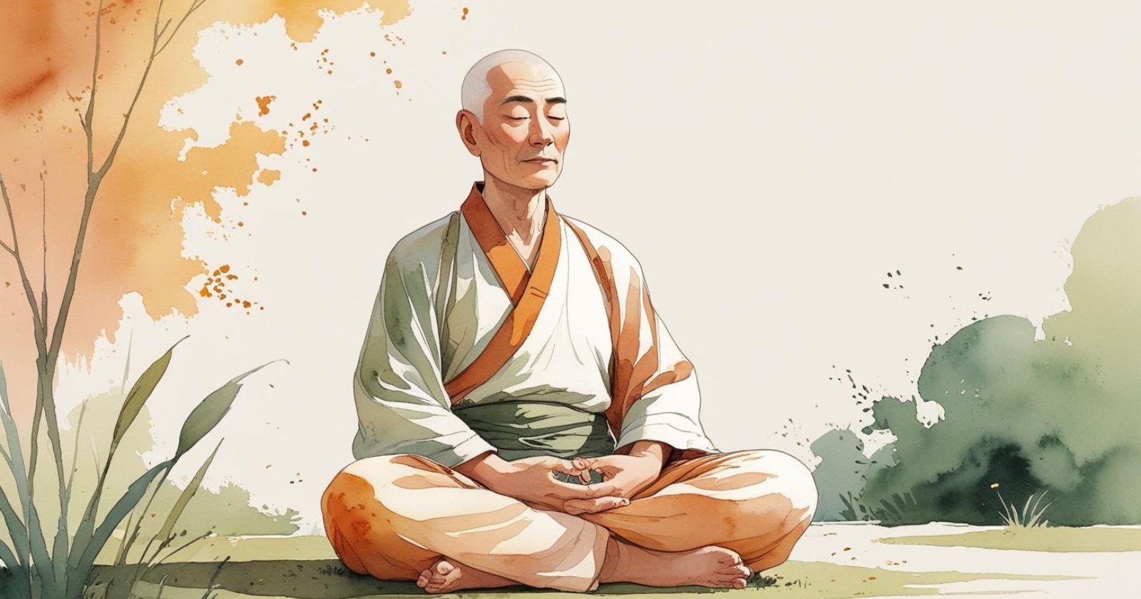 anziano asiatico seduto in meditazione