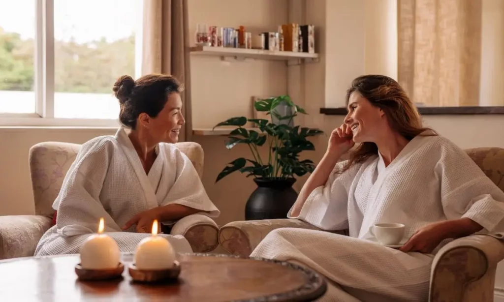 due donne comunicano sedute su un divano