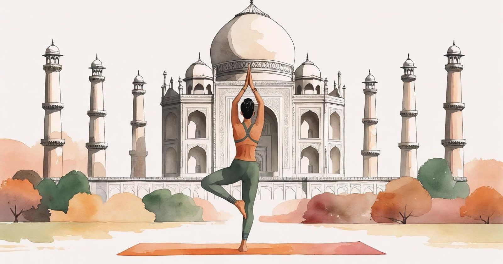 una persona fa yoga di fronte al taj mahal