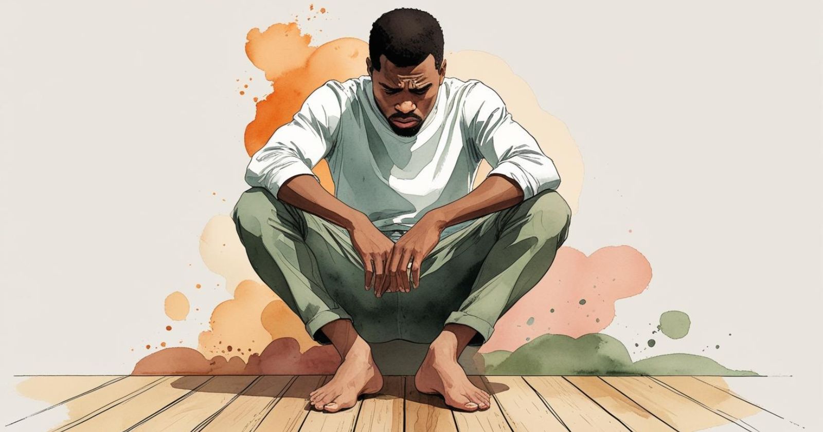 uomo rannicchiato a terra in preda alla rabbia