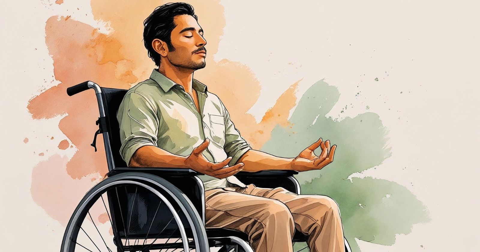 uomo in sedia a rotelle medita