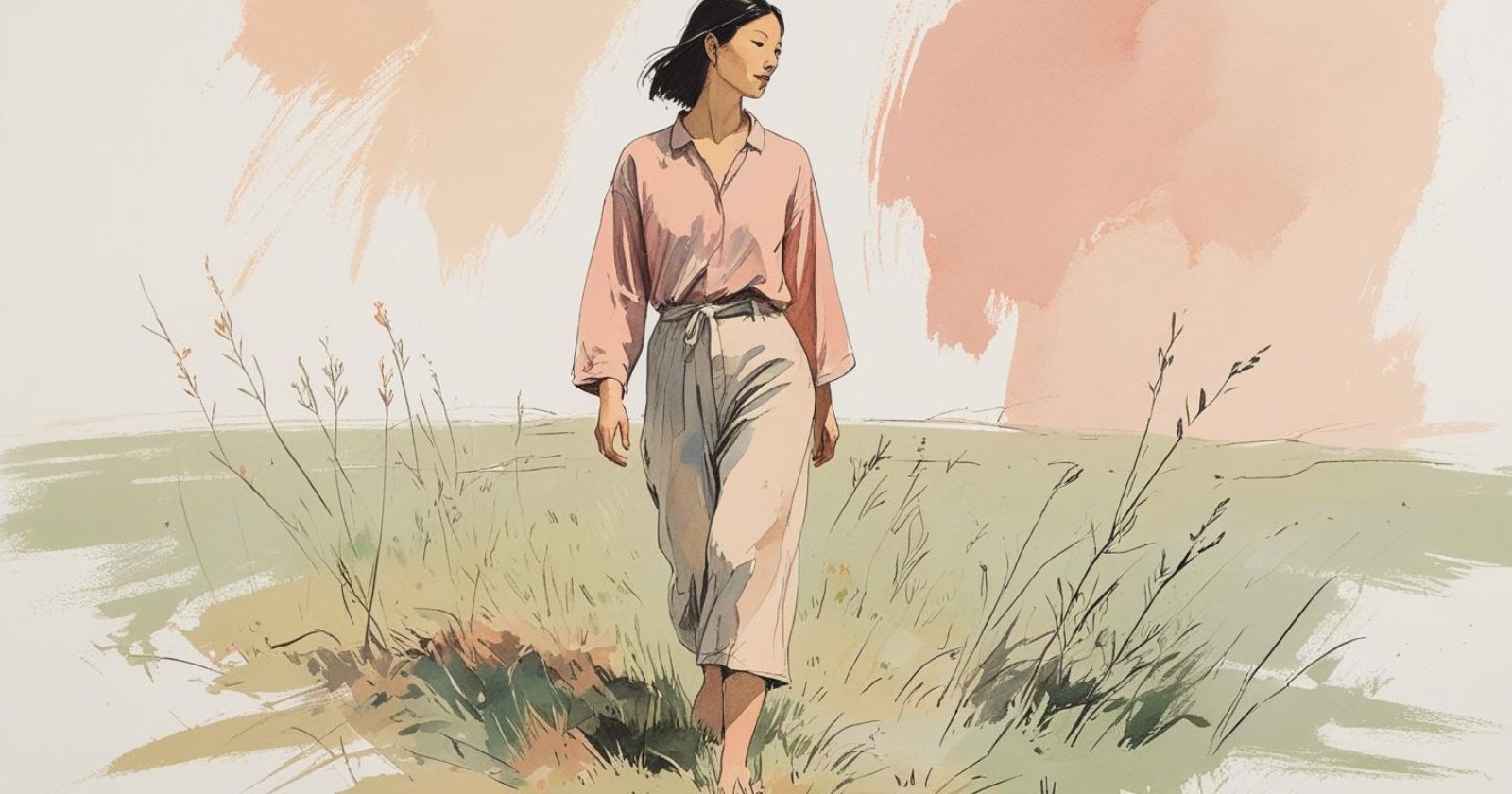 donna cammina in un campo