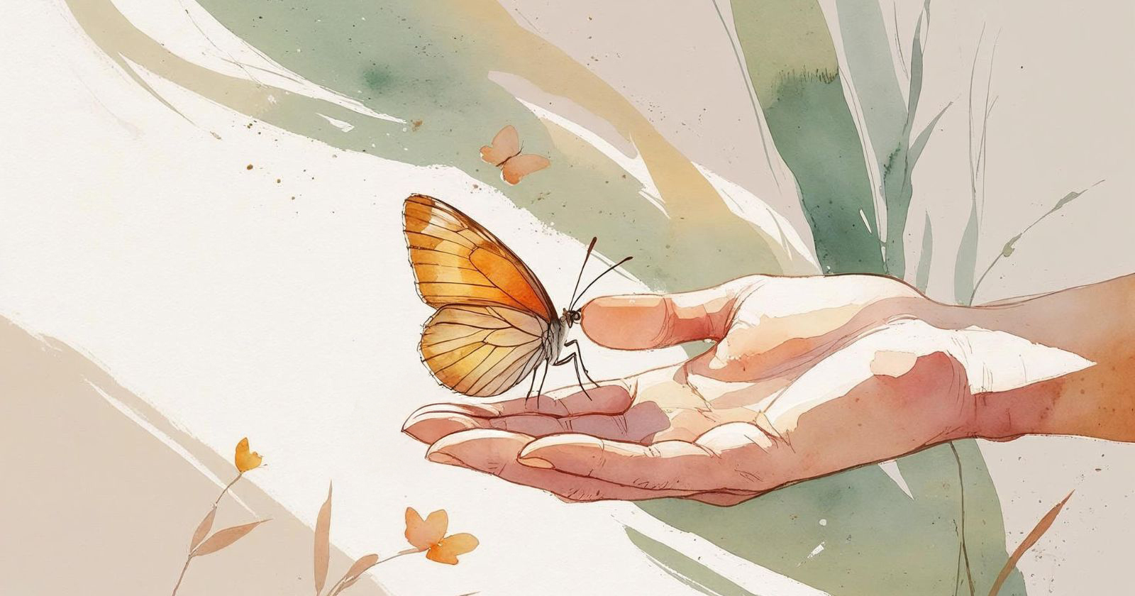una farfalla si posa su una mano