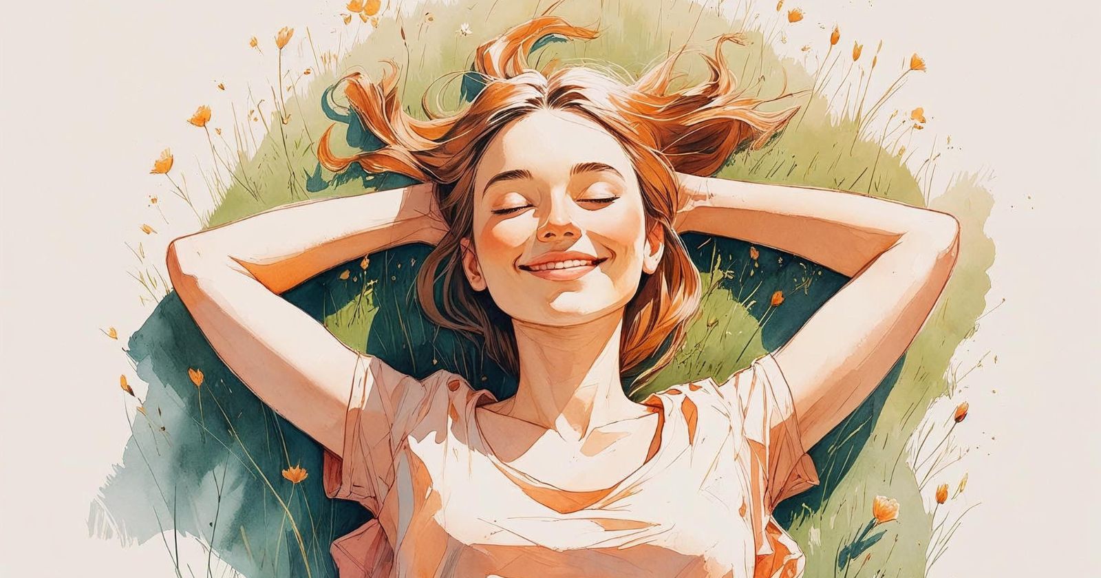 donna sdraiata su un prato sorride