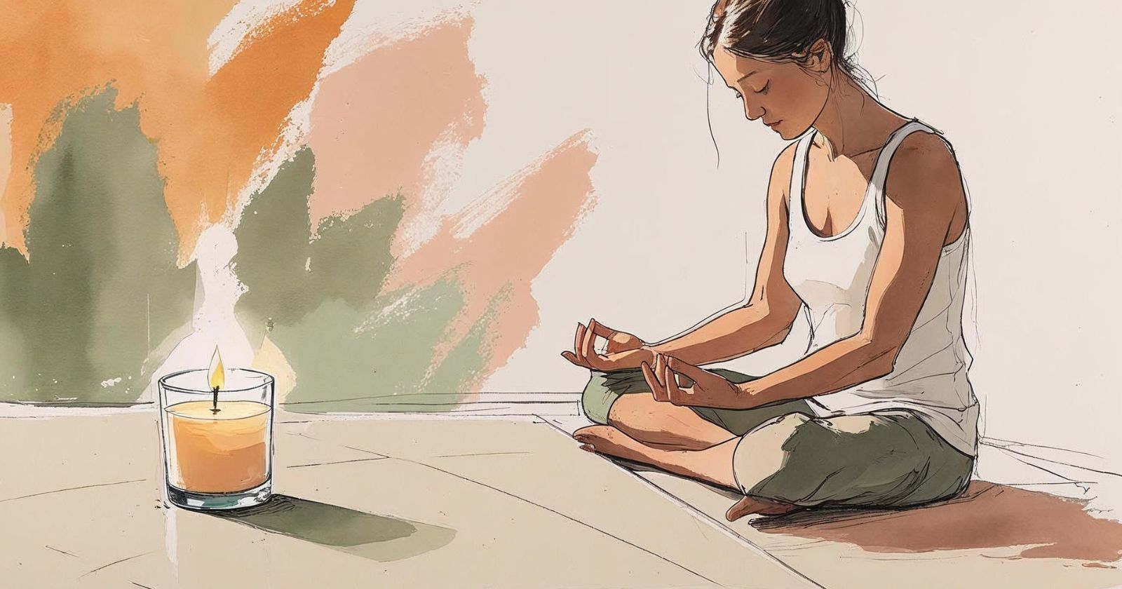 persona medita di fianco a una candela accesa