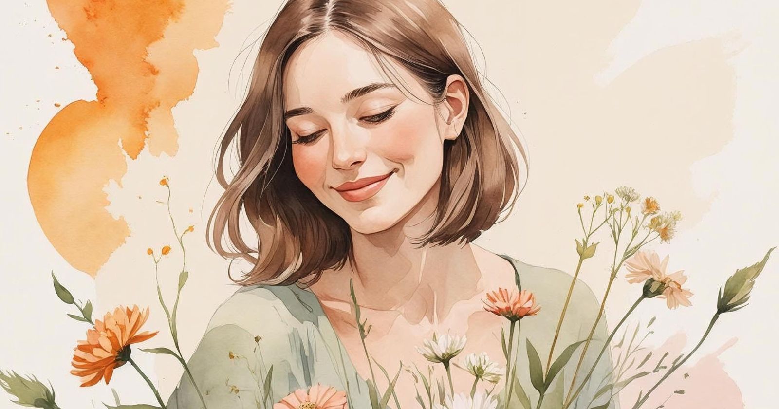 donna sorride guardando dei fiori