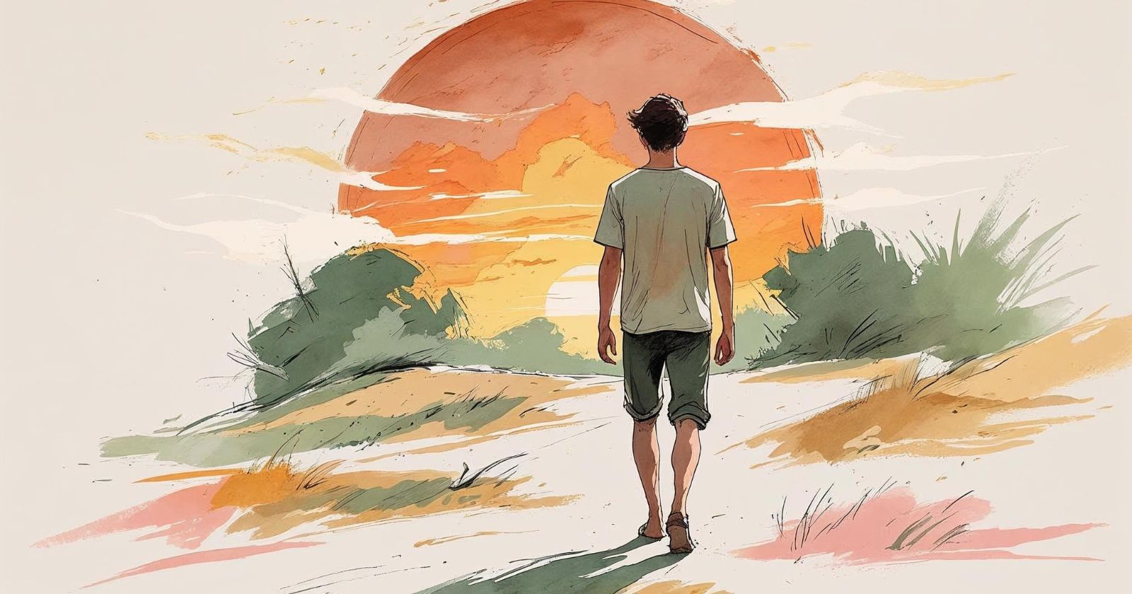 ragazzo cammina verso il sole