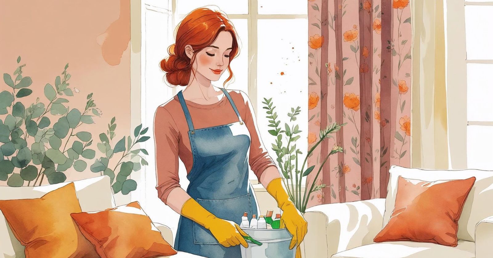 donna fa le pulizie in casa sua