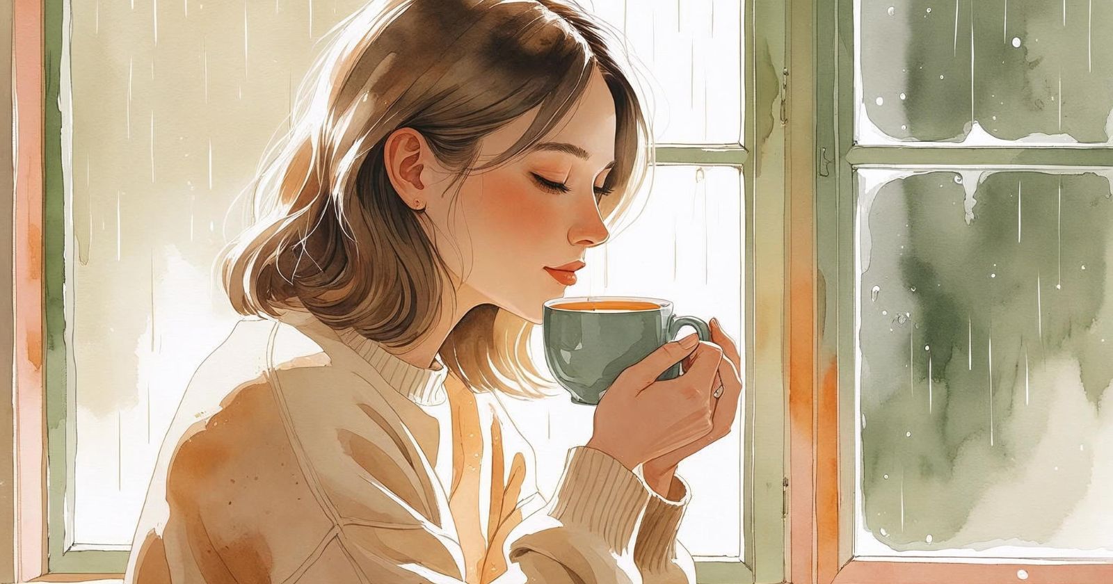 donna con una tazza di té davanti alla finestra