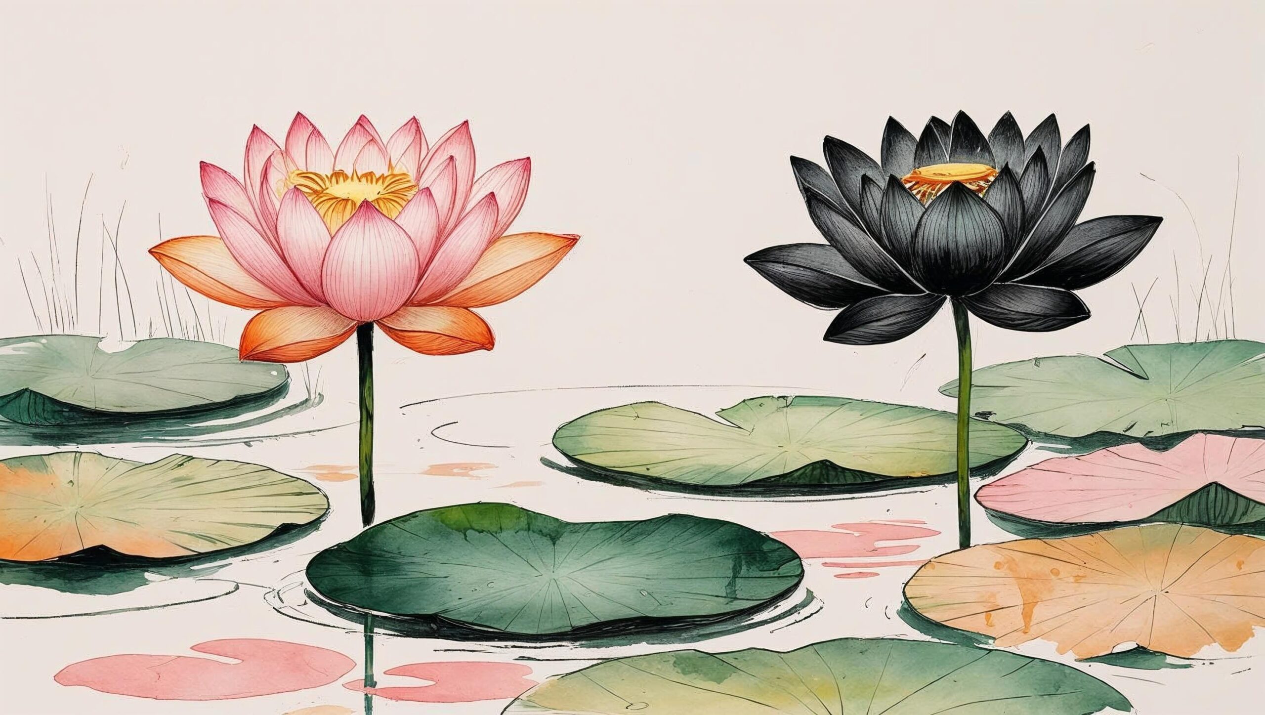 due fiori di loto che rappresentano i concetti di dukkha e sukkha