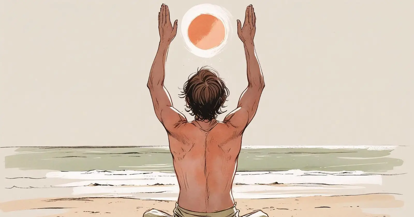 persona apre le mani al sole sulla spiaggia