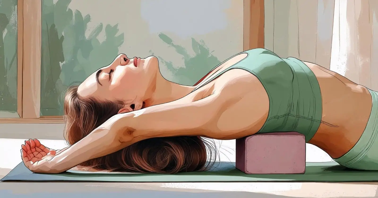 donna su un blocco yoga