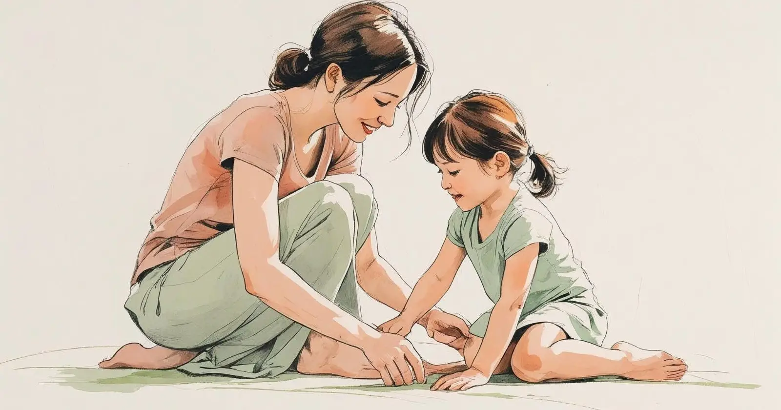 una donna gioca con la versione bambina di sé stessa