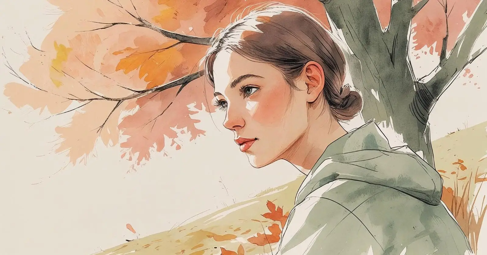 donna in autunno guarda all'orizzonte