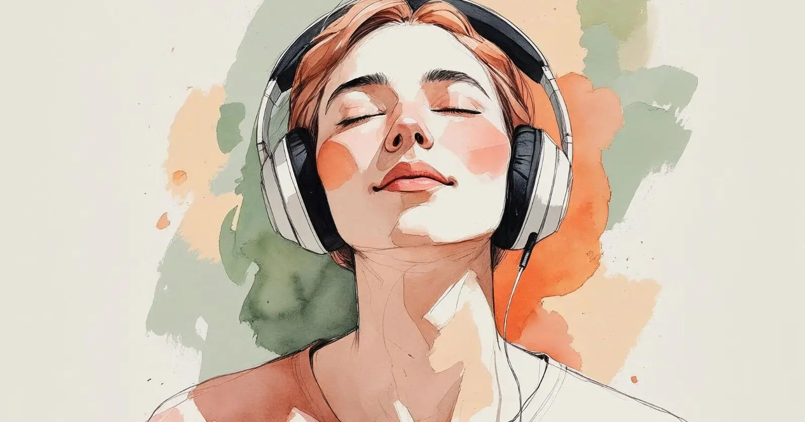 donna indossa cuffie e ascolta musica con espressione rilassata