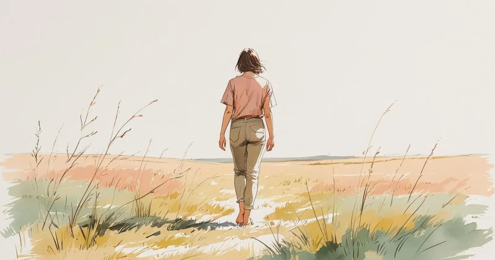 donna cammina sola in un campo