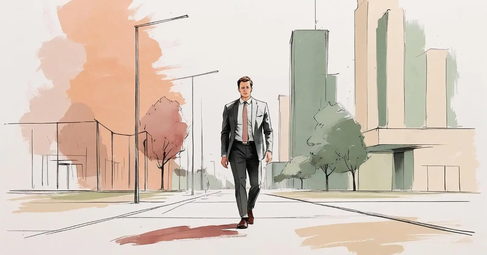 uomo in giacca e cravatta cammina di fretta