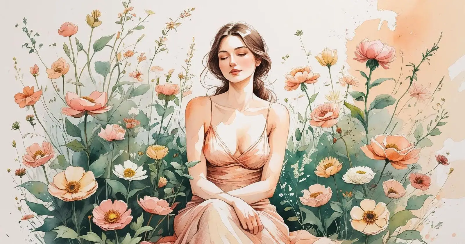 donna seduta in un giardino di fiori