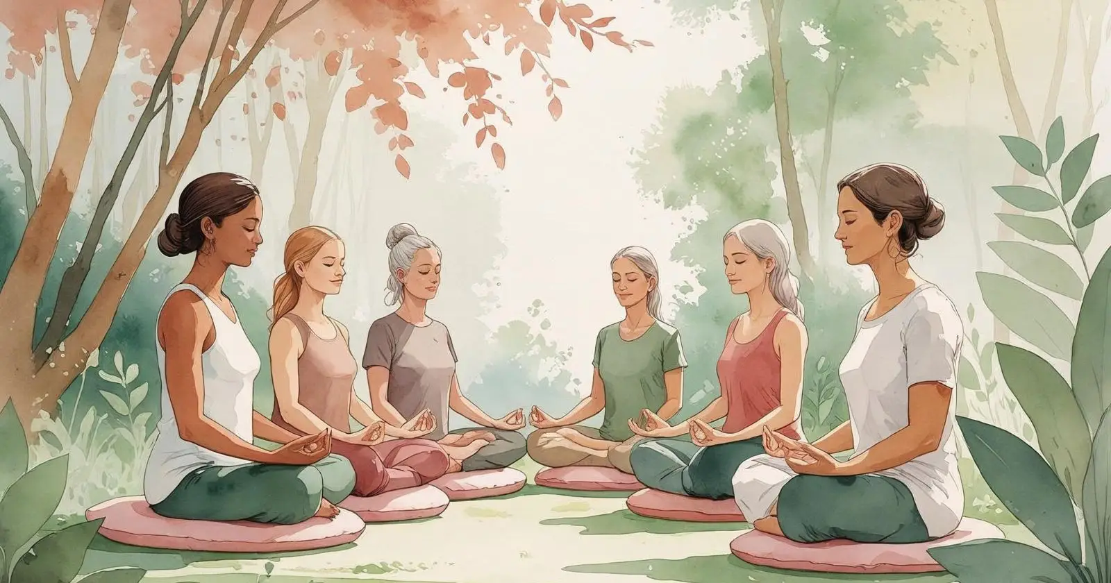 gruppo di persone che meditano insieme nella natura