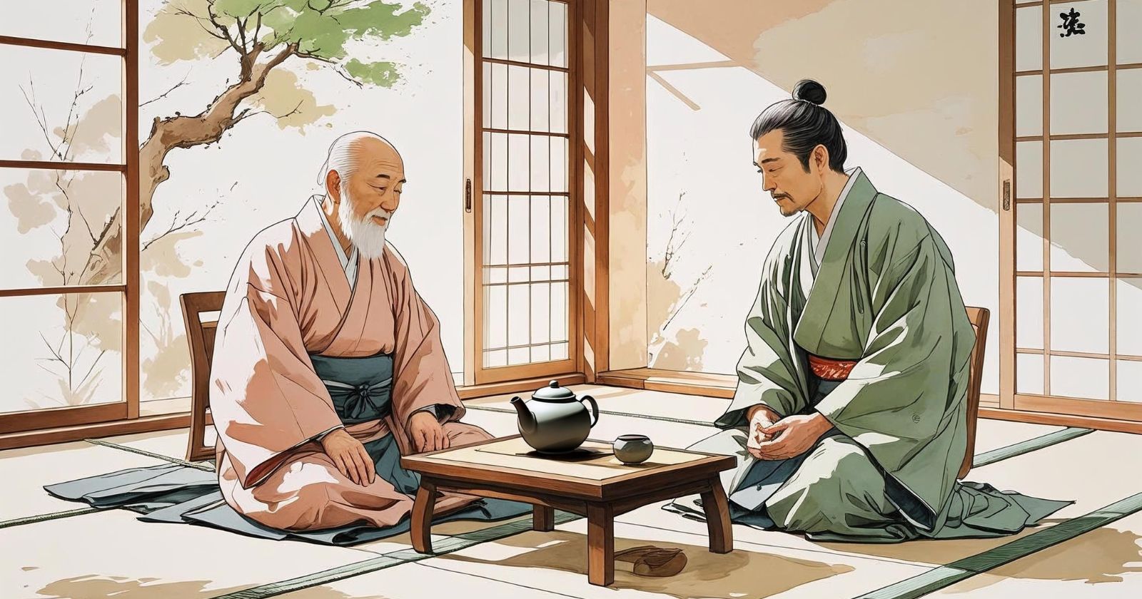 monaco e professore seduti con una tazza di tè