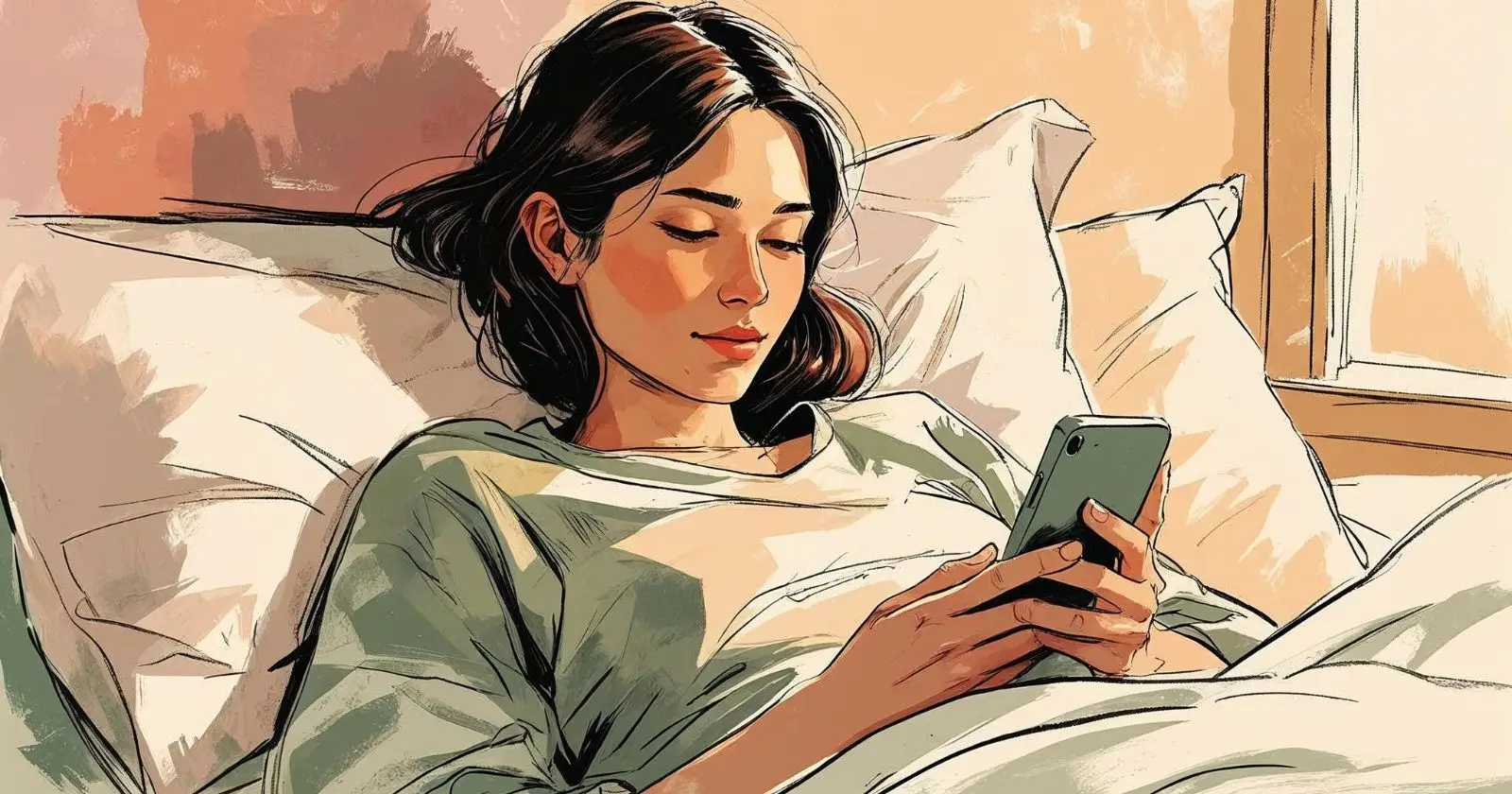 donna guarda smartphone nel letto