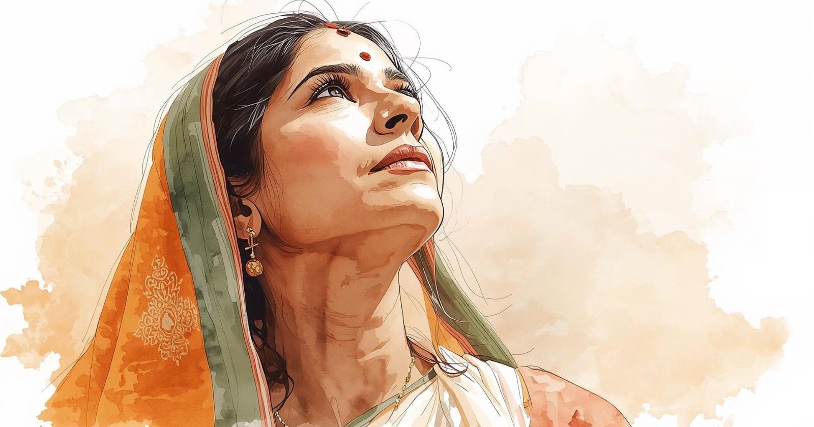 donna hindu guarda verso il cielo