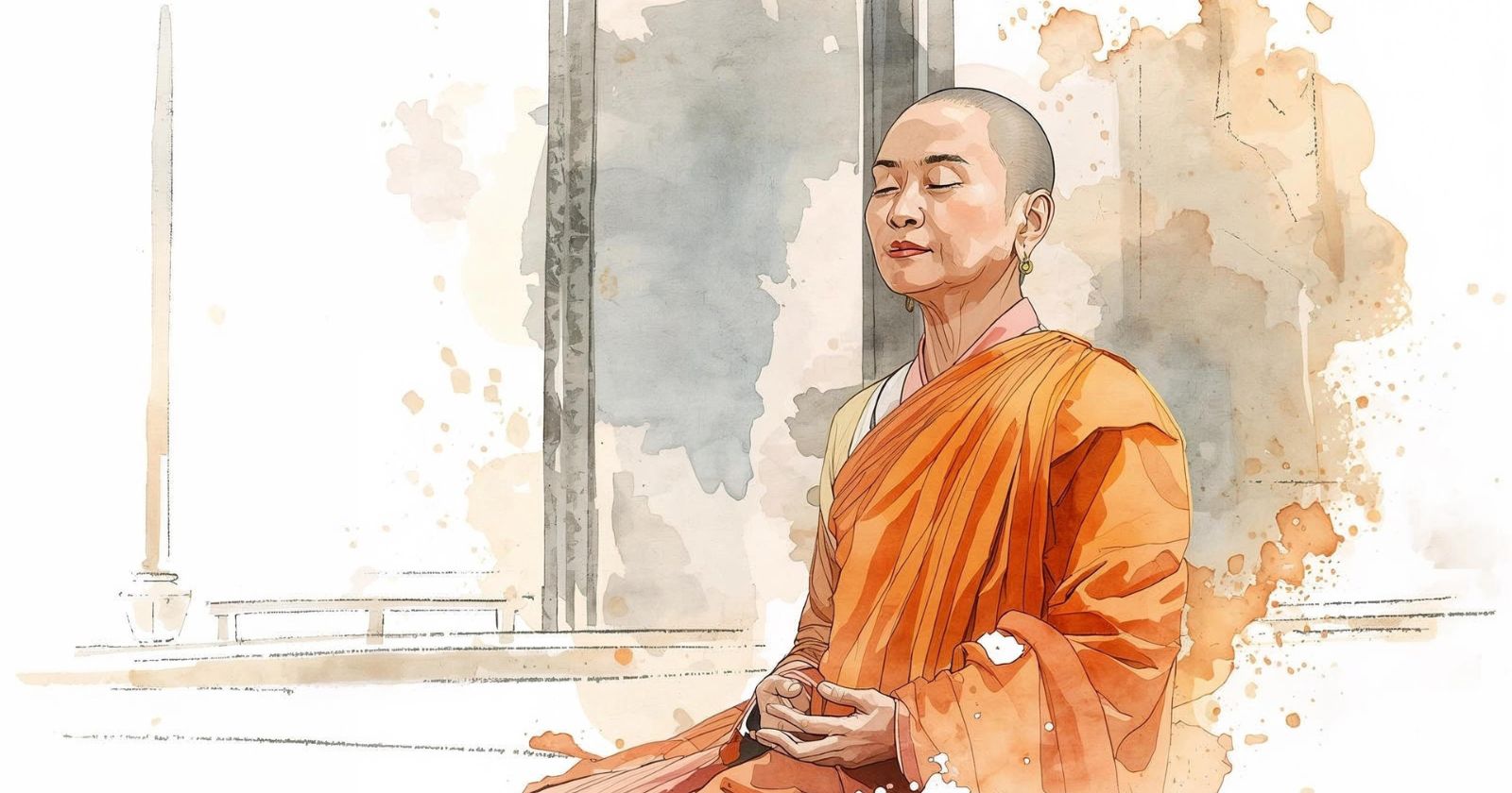 donna in abiti tradizionali da monaca buddista tibetana seduta in meditazione