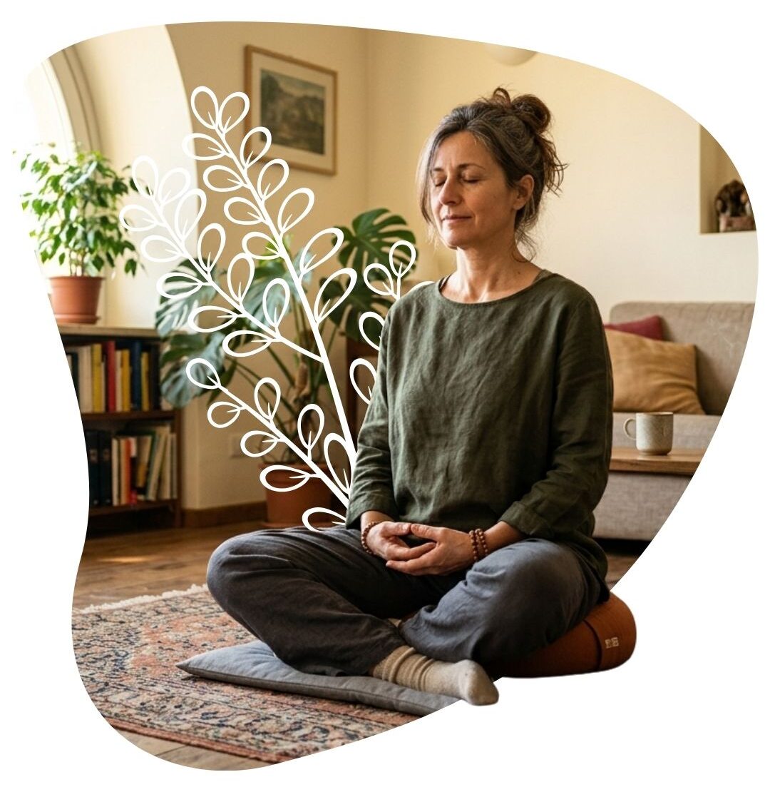 donna medita in salotto